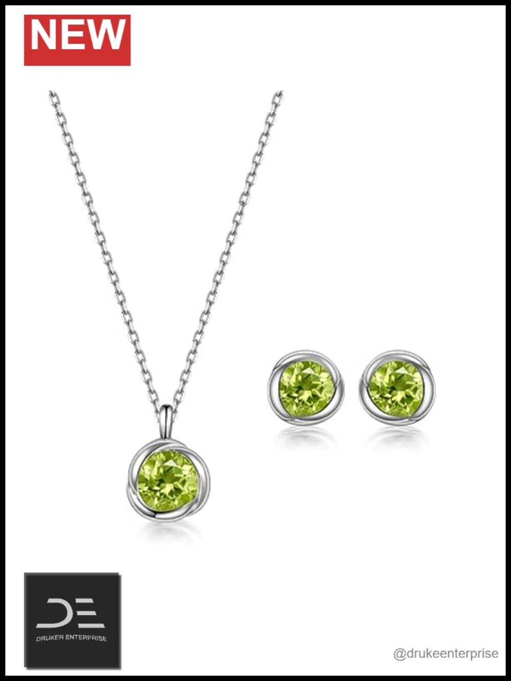 925 Sterling Silver Birthstone Necklace & Earring Set Round CZ Jewelry
